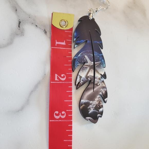 Ocean Starfish Feather Earrings - Picture 5 of 8